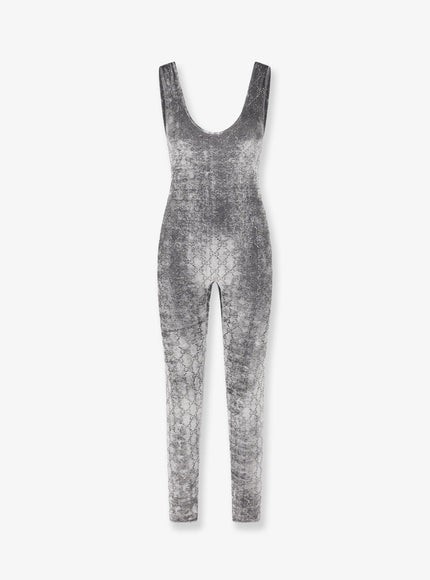 Gucci Stretch Chenille Jumpsuit With All-Over Crystals Grey Mix