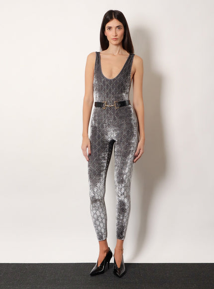 Gucci Stretch Chenille Jumpsuit With All-Over Crystals