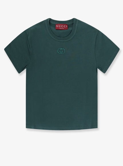 Gucci Cotton T-Shirt With Gg Incrocio Logo Detail Green Mix