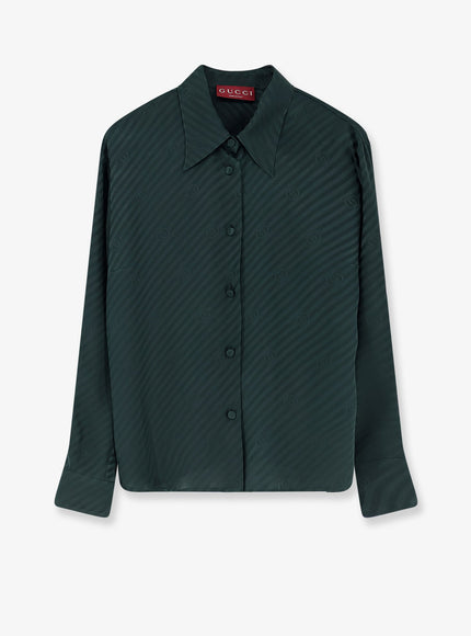 Gucci Silk Shirt With Diagonal Motif Dark Bottle Green