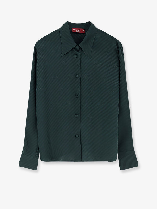 Gucci Silk Shirt With Diagonal Motif Dark Bottle Green