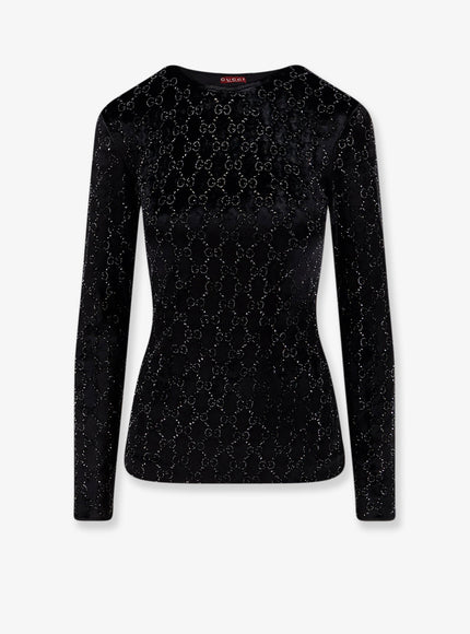 Gucci Chenille Top With All-Over Crystal Gg Motif Black Mix