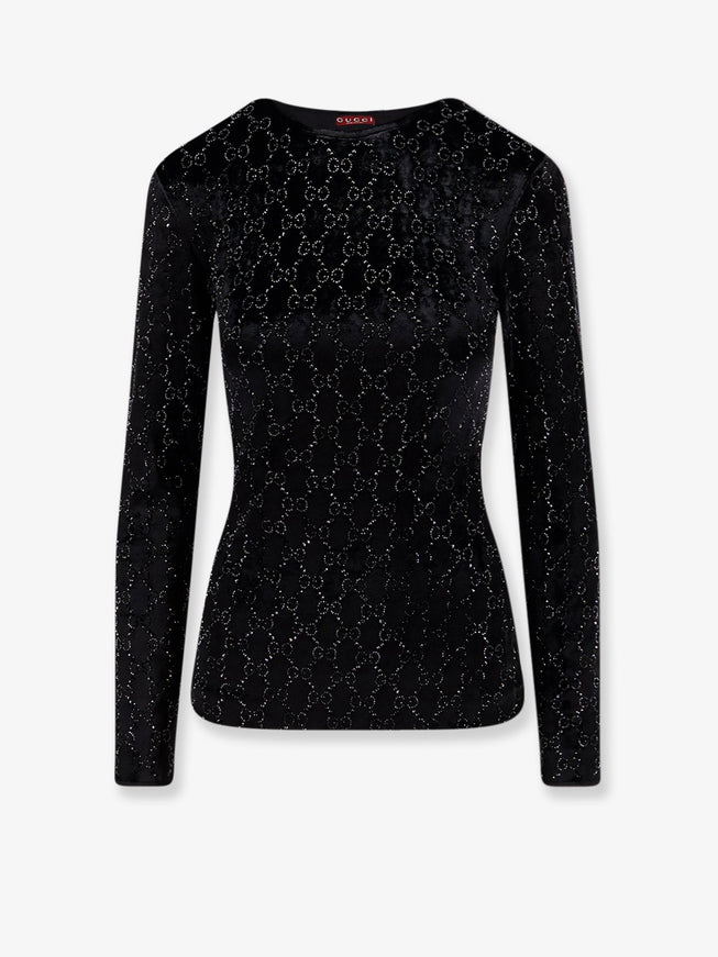 Gucci Chenille Top With All-Over Crystal Gg Motif Black Mix