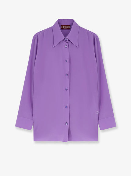Gucci Silk Shirt With Gg Embroidery New Magic Purple