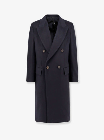 Hevo Cashmere Coat With Satin Lining Blu