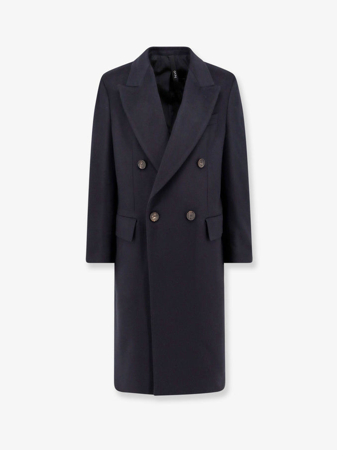 Hevo Cashmere Coat With Satin Lining Blu