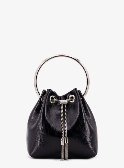 Jimmy Choo Bonbon Mirrored Fabric Bucket Bag Uni Black Silver