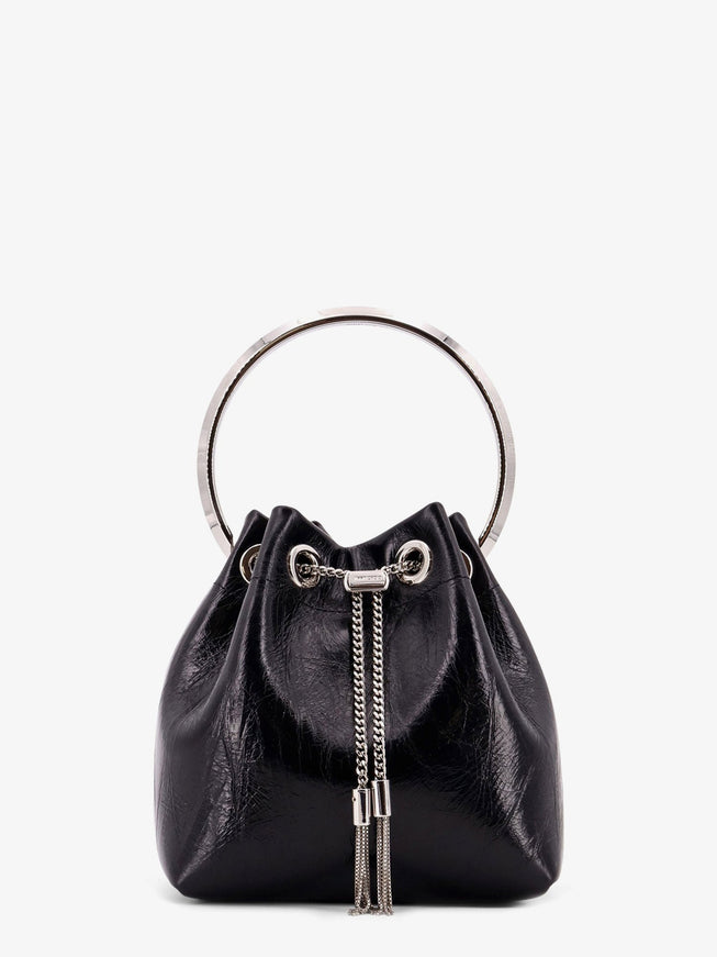 Jimmy Choo Bonbon Mirrored Fabric Bucket Bag Uni Black Silver
