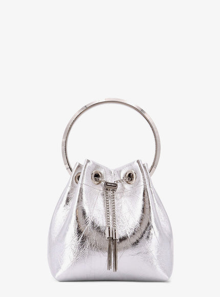 Jimmy Choo Bonbon Mirrored Fabric Bucket Bag Uni Silver Silver