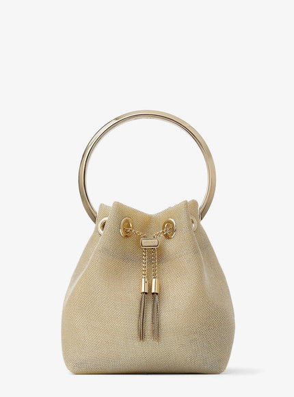 Jimmy Choo Bonbon Mirrored Fabric Bucket Bag Uni Champagne