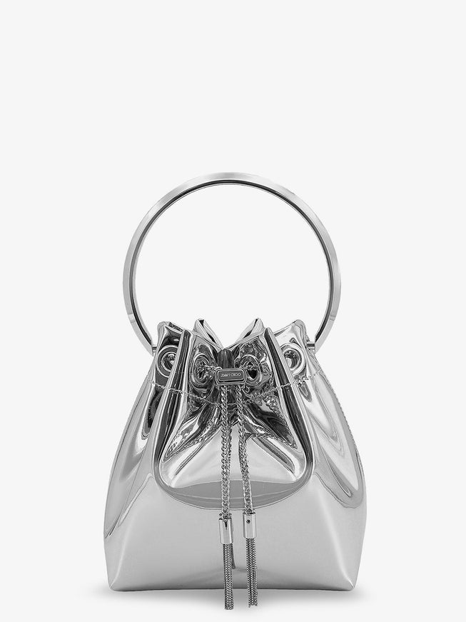 Jimmy Choo Bonbon Mirrored Fabric Bucket Bag Uni Silver