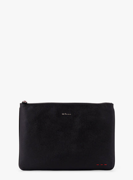 Kiton Ciro Paone Nylon Clutch Bag With Iconic Logo Embroidery Uni Nero