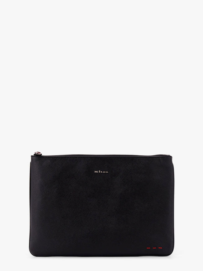 Kiton Ciro Paone Nylon Clutch Bag With Iconic Logo Embroidery Uni Nero