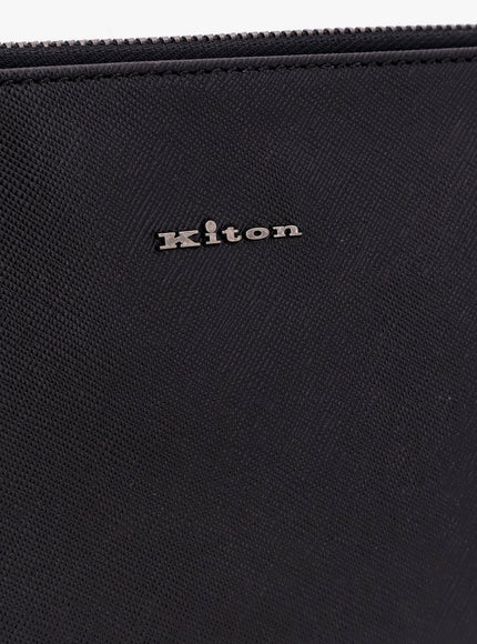 Kiton Ciro Paone Nylon Clutch Bag With Iconic Logo Embroidery