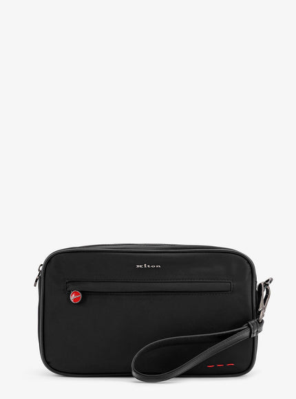 Kiton Ciro Paone Nylon Clutch Bag With Iconic Logo Embroidery Uni Nero