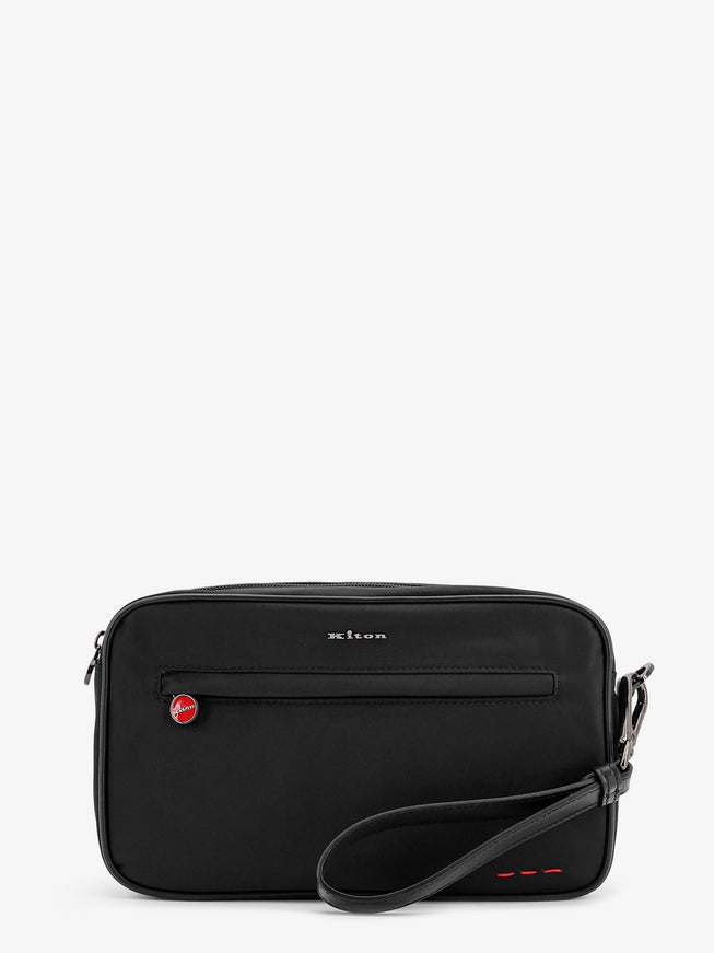 Kiton Ciro Paone Nylon Clutch Bag With Iconic Logo Embroidery Uni Nero