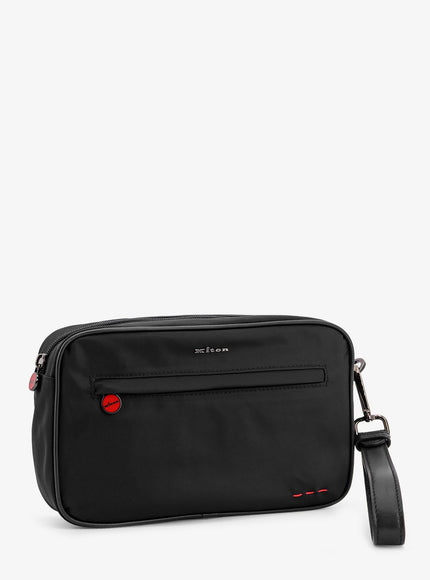 Kiton Ciro Paone Nylon Clutch Bag With Iconic Logo Embroidery