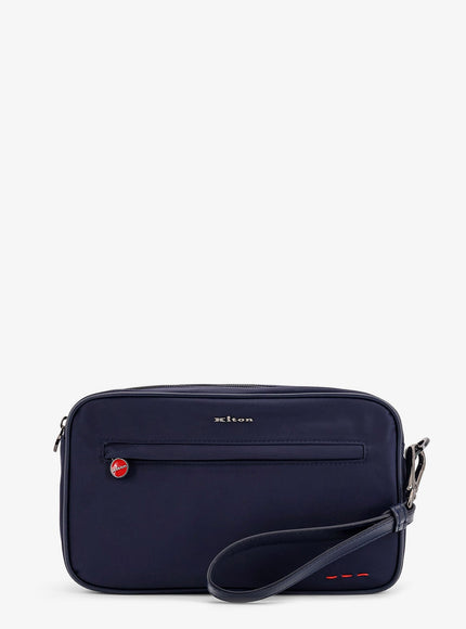 Kiton Ciro Paone Nylon Clutch Bag With Iconic Logo Embroidery Uni Blu