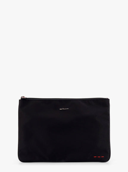 Kiton Ciro Paone Nylon Clutch Bag With Metal Lettering Logo Uni Nero