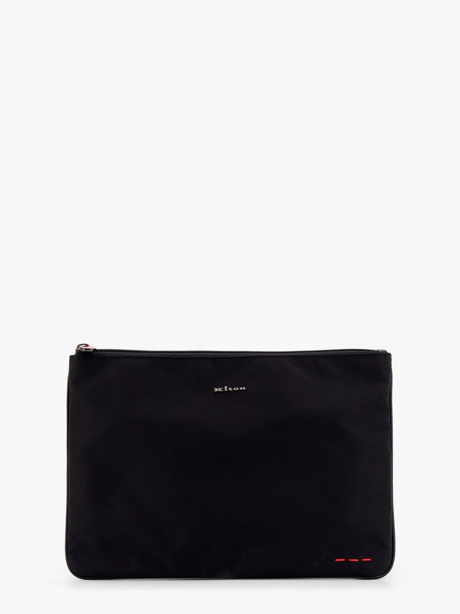 Kiton Ciro Paone Nylon Clutch Bag With Metal Lettering Logo Uni Nero