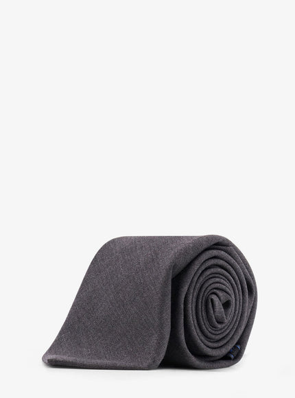 Kiton Ciro Paone Silk Tie Uni Grigio Scuro