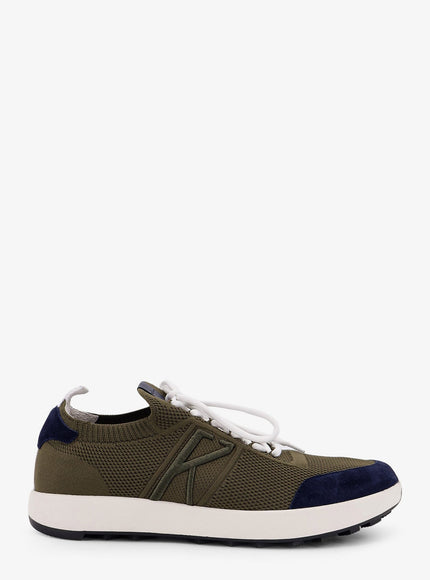 Kiton Ciro Paone Low-Top Mesh Sneakers With Suede Profiles Verde