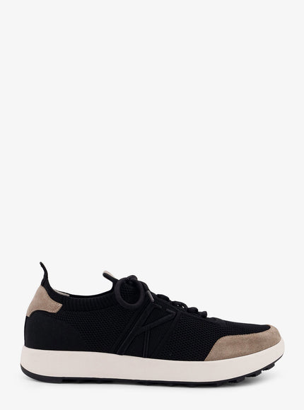 Kiton Ciro Paone Low-Top Mesh Sneakers With Suede Profiles Nero