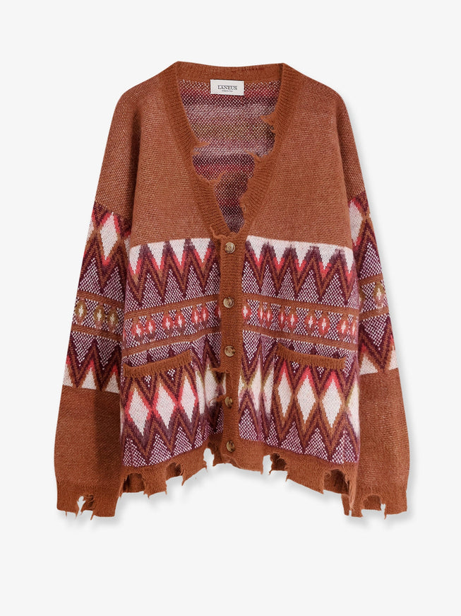 Laneus Wool And Mohair Blend Cardigan Marrone