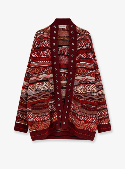 Laneus Cardigan With Multicolored Inlays Bordeax