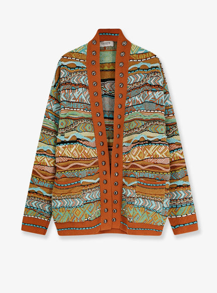 Laneus Cardigan With Multicolored Inlays Biscotto