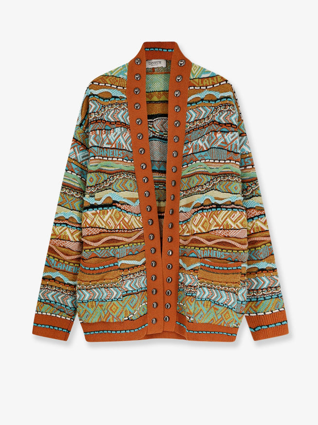 Laneus Cardigan With Multicolored Inlays Biscotto