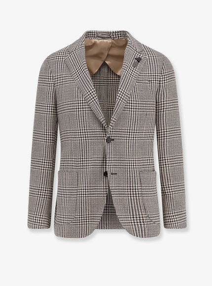 Lardini Madras Wool Blend Blazer Beige