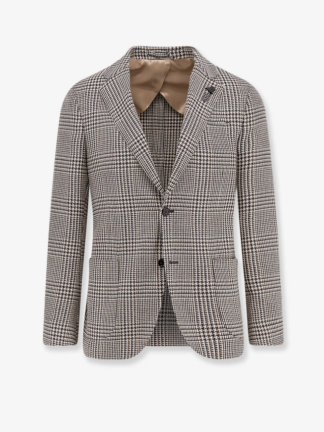 Lardini Madras Wool Blend Blazer Beige