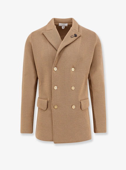 Lardini Knitted Blazer With Iconic Brooch Cammello