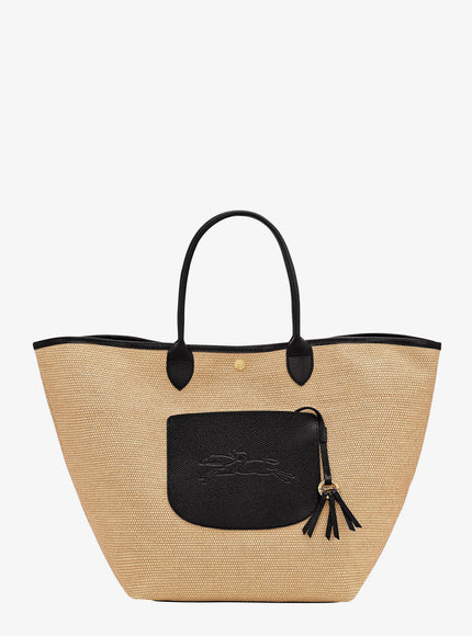 Longchamp Paris Le Panier Pliage Raffia And Leather Shoulder Bag Uni Nero