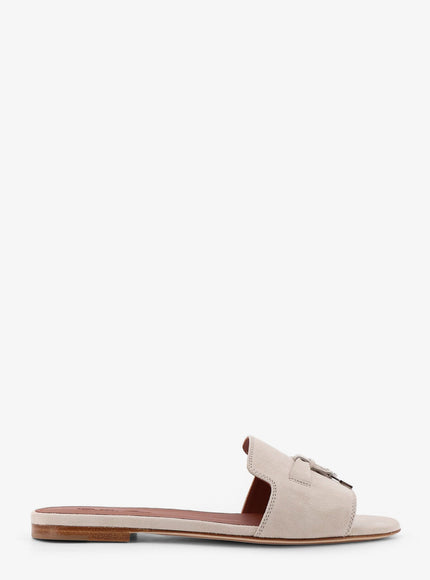 Loro Piana Summer Charms Suede Flat Sandals Pearl Powder