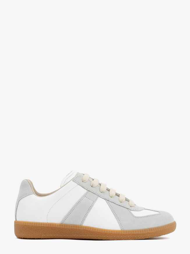 Maison Margiela Replica Low-Top Leather Sneakers With Suede Inserts Dirty White