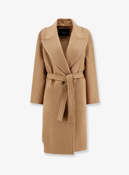 Max Mara Valle Cashmere Coat With Belt At Waist 42 Marrone