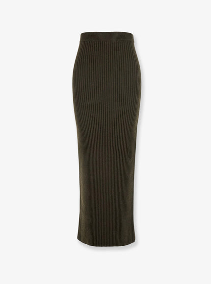 Max Mara Boris Wool And Cashmere Long Skirt Verde Muschio