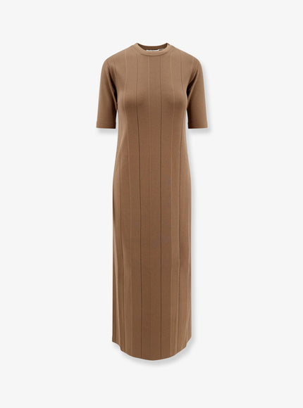 Max Mara Orafo Viscose Blend Midi Dress Nocciola