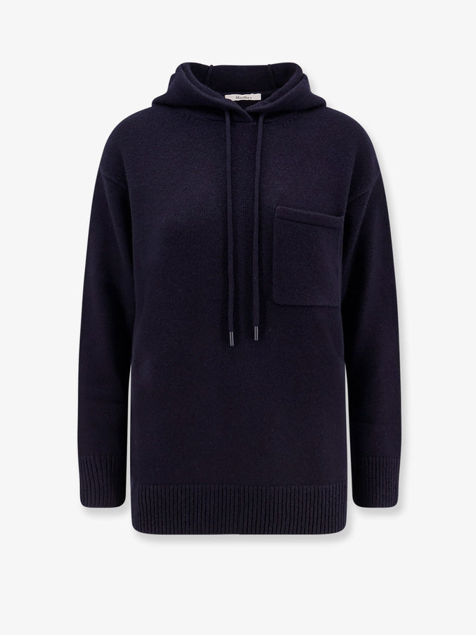 Max Mara Liana Wool And Cashmere Hooded Sweater Blu Marino