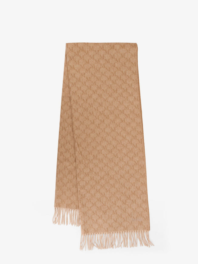 Max Mara Logo Camel Scarf With All-Over Logo Uni Beige Oro
