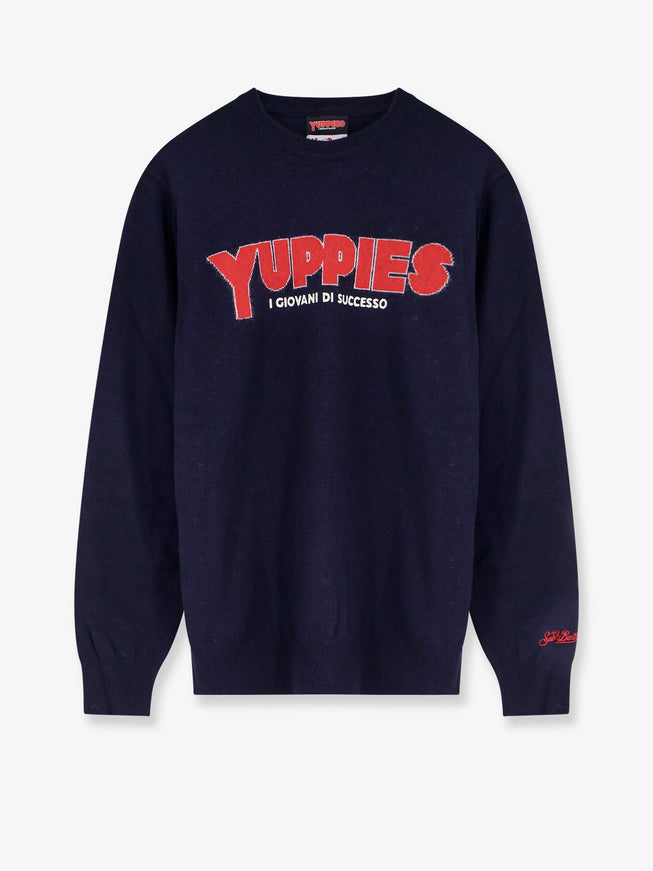 Mc2 Saint Barth Heron Light Sweater With Yuppies I Giovani Di Successo Embroidery Blue Navy