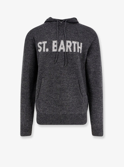 Mc2 Saint Barth Jack Wool Sweatshirt With Front Logo Inlay Charcoal