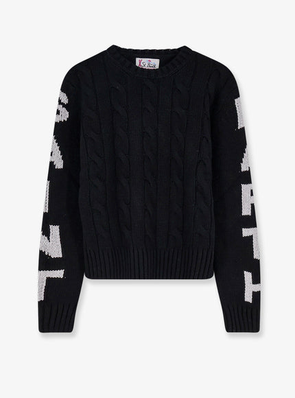 Mc2 Saint Barth Malmo Wool Blend Cable Knit Sweater Nero