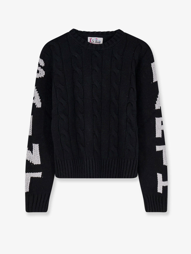 Mc2 Saint Barth Malmo Wool Blend Cable Knit Sweater Nero