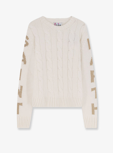 Mc2 Saint Barth Malmo Wool Blend Cable Knit Sweater Bianco