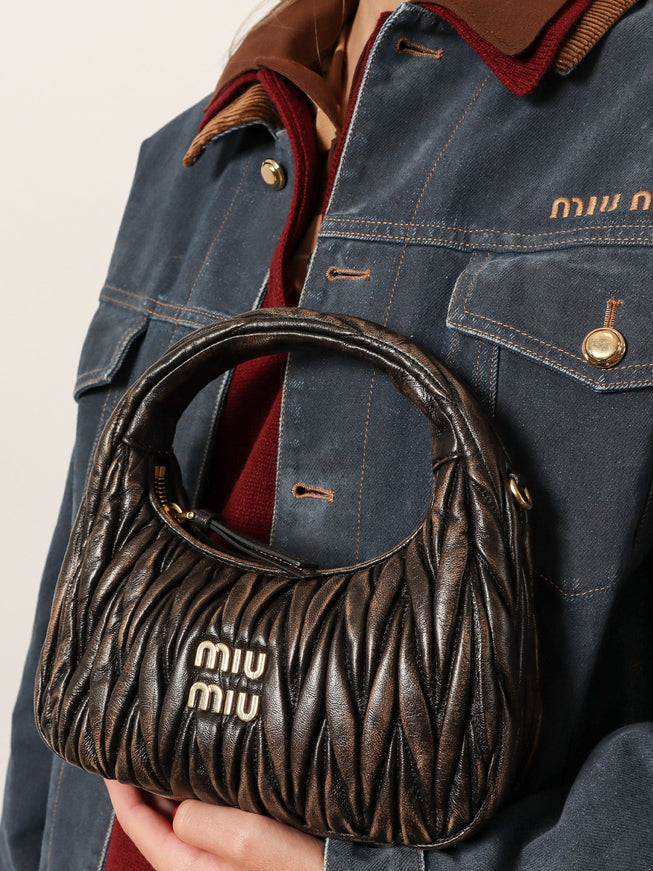 Miu Miu Wander Matelassé Suede Shoulder Bag