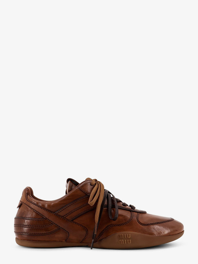 Miu Miu Gymnasium Vintage Leather Low-Top Sneakers Cognac