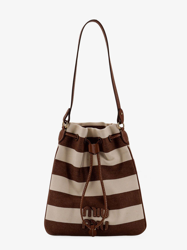 Miu Miu Canvas Striped Bucket Bag Uni Cacao Naturale